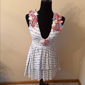 LoveShackFancy Floral Embellished Mini Dress - White and Pink